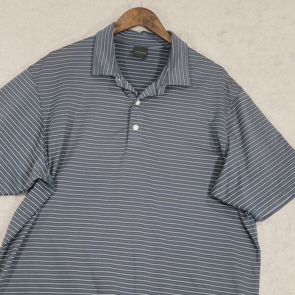 Dunning Golf Mens Blue & White Striped Polo Shirt Size L - Picture 6 of 8